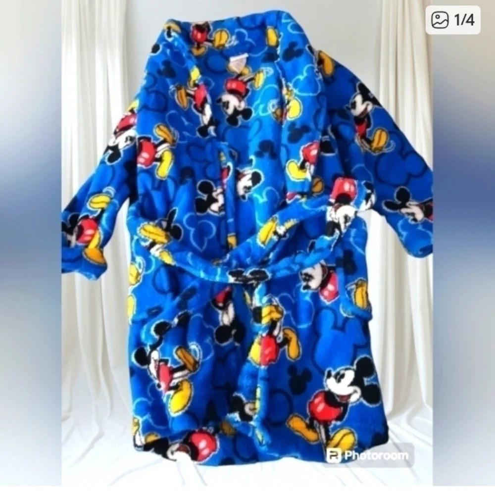 Disney Mickey Mouse Boys Blue Plush Fleece Bathrobe Robe Size 4T Toddler